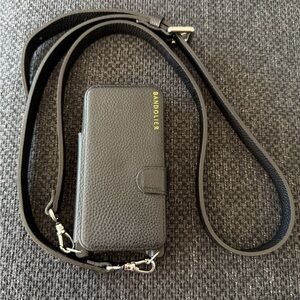 Bandolier Textured Black iPhone 13 Case with Strap & Cardholder